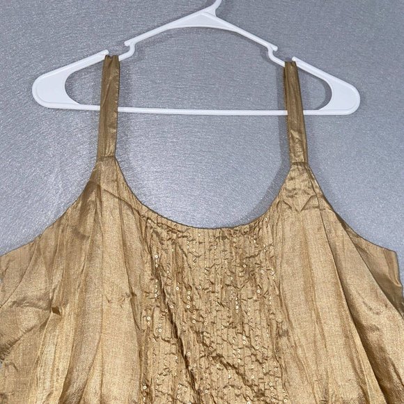 Eileen Fisher Tank Top Womens Large Gold Brown Scoop Neck Solid Print Silk - Picture 4 of 14